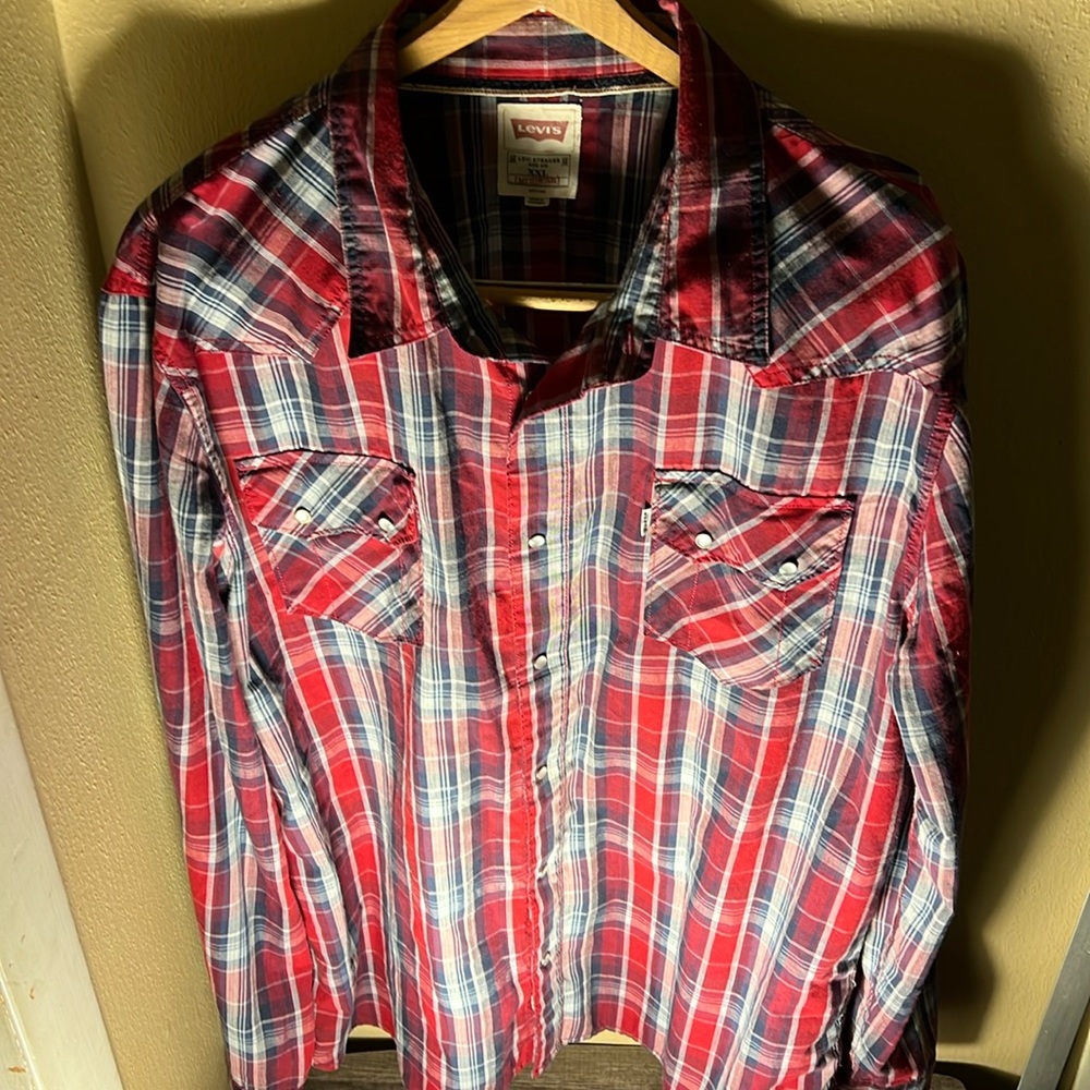 Levi’s Mens LS Pearl Snap Western Shirt Color Red/Blue/White Size XXL